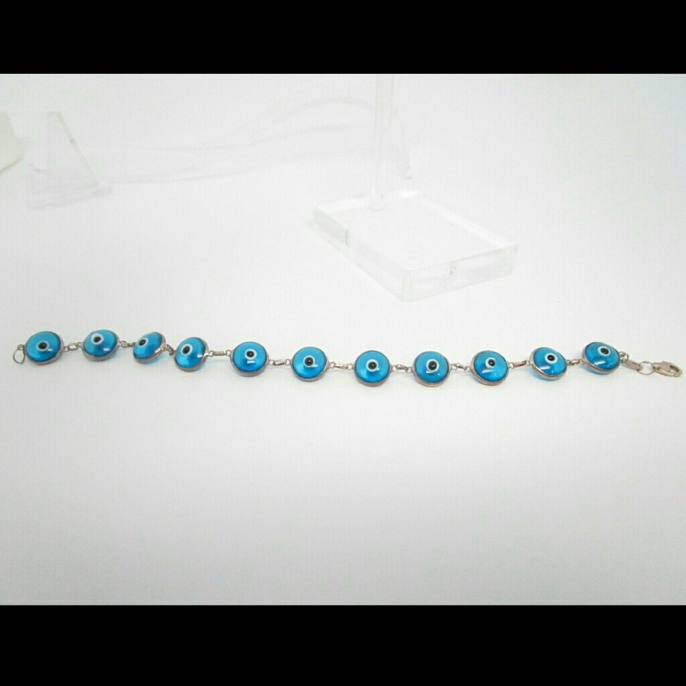Vintage evil eye sterling silver & glass bracelet